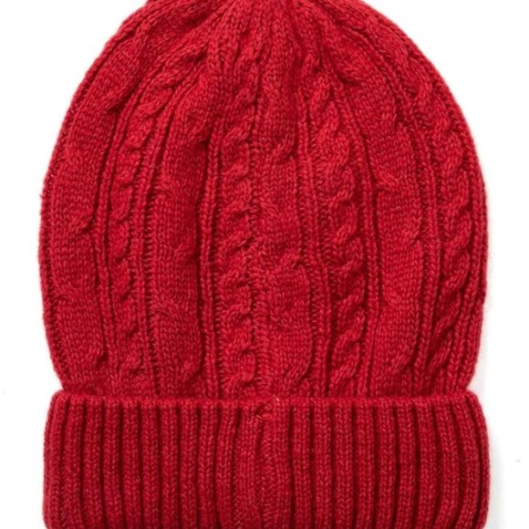 PACKAGE NEVER OPENED - Red Merino Wool Cable-Knit Hat/Gloves Set in Gift Box - Picture 3 of 5